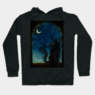 Shadow Black Cat Moon Night - Digital Art Painting Hoodie